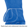 Split Cowhide Stick Glove with Palm Guard, Blue - Thumb Strap